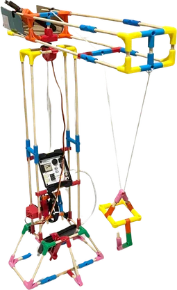 A tall frame hung on strings