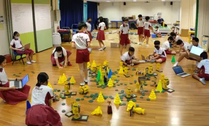 A floor full of cones and builds