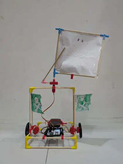 A cart under a white paper sail