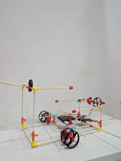 A compact car with its circuit board on show