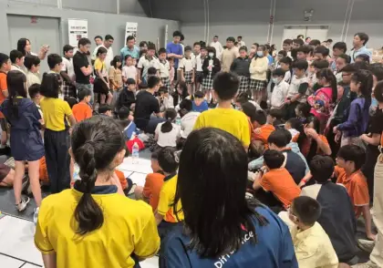 A hall full of builders