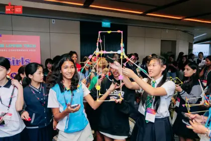 Hoisting a big structure at Girls Love Tech