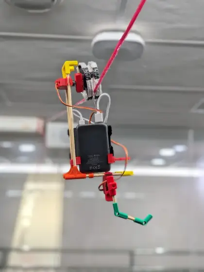 The zipline robot from below