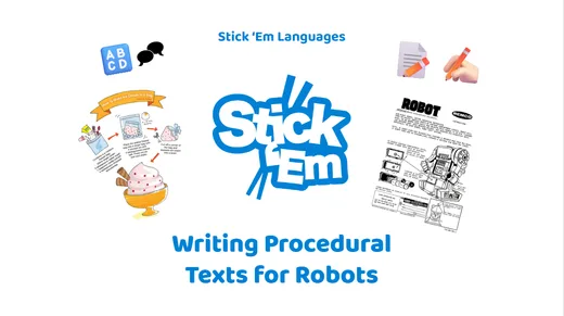 Stick ’Em Academy lesson cover: Writing Procedural Texts for Robots